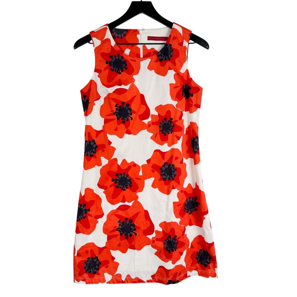 Krimson Klover Shift Poppy Floral Mini Dress White Red Mod - 6